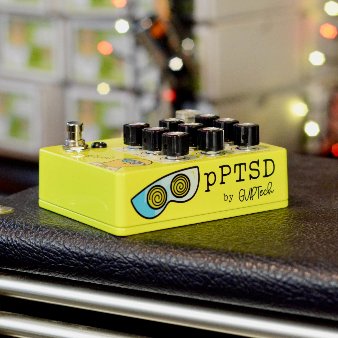 GUPTech pPTSD parametric EQ, Prof Pinotte Tone Shaping Device, neon douche, side view