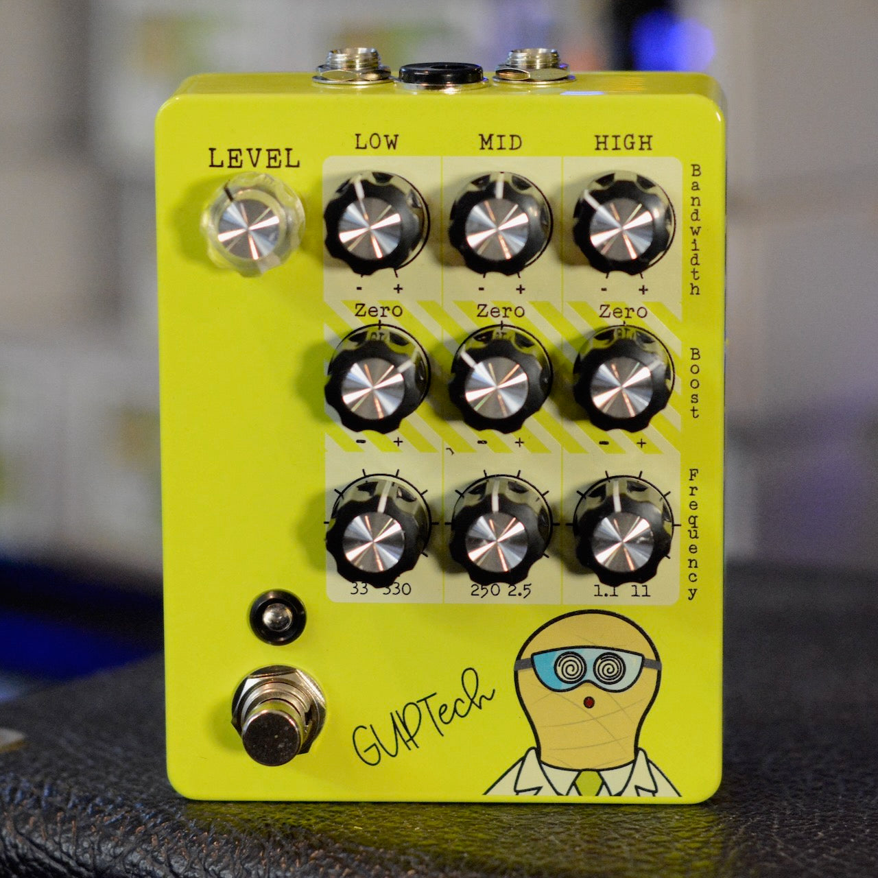 GUPTech pPTSD parametric EQ, Prof Pinotte Tone Shaping Device, neon douche, front view