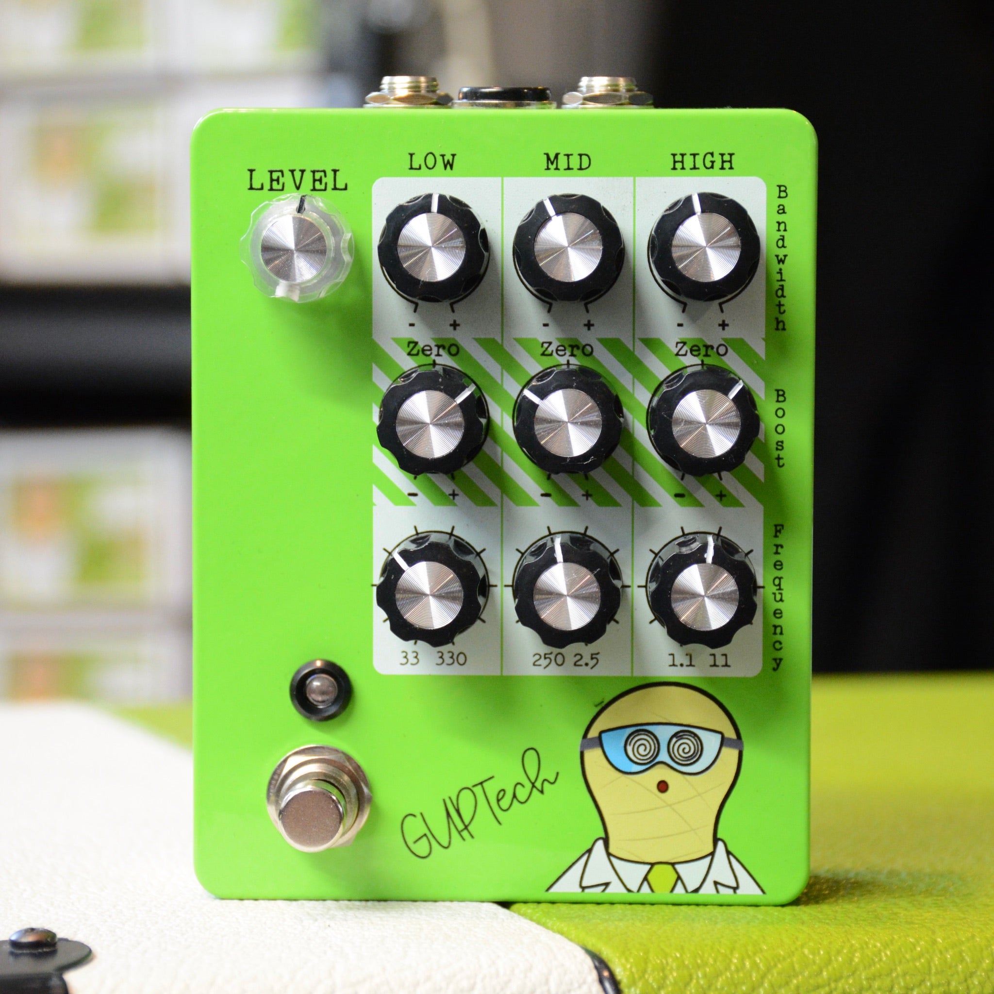 GUPTech pPTSD parametric EQ, Prof Pinotte Tone Shaping Device, green, front view